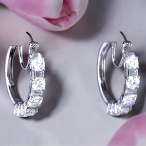 Moissanite Hoop Earrings in Platinum Over Sterling Silver 4.80 ctw